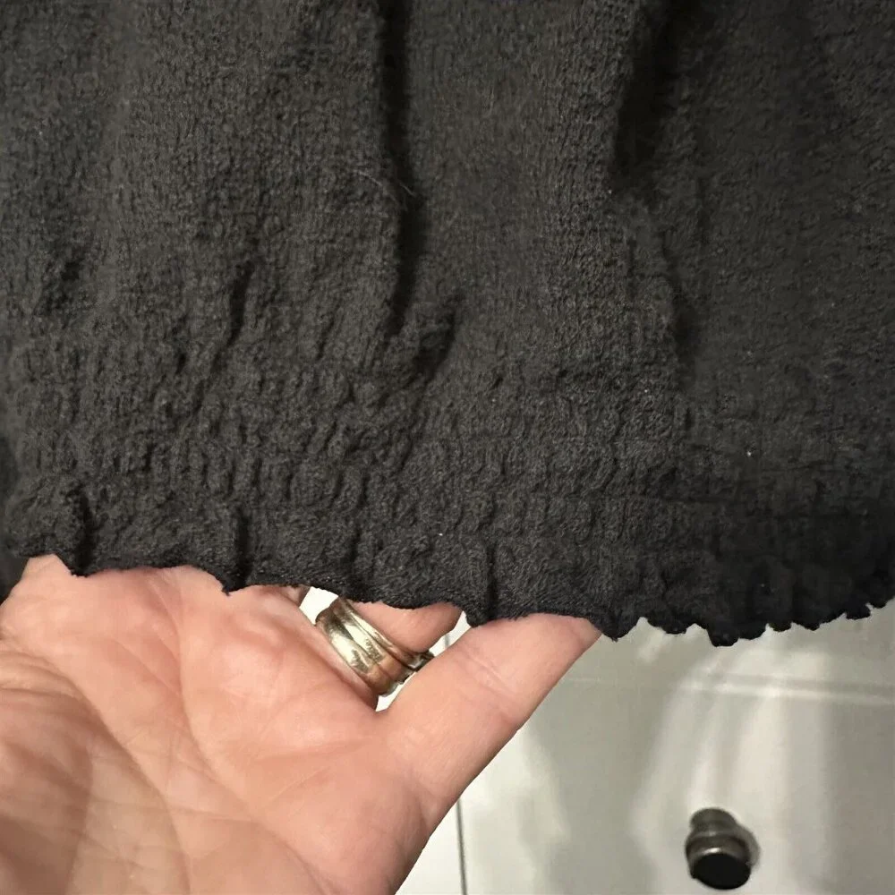 Madewell Blouson Top Black Large Long Sleeve Ruffle Edge Nubby Bell Sleeve